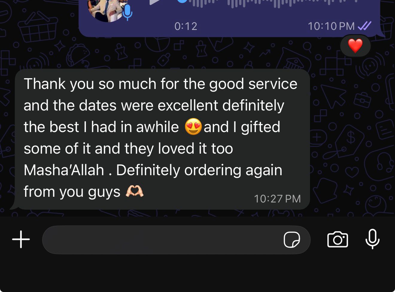 Customer review – English thank you message