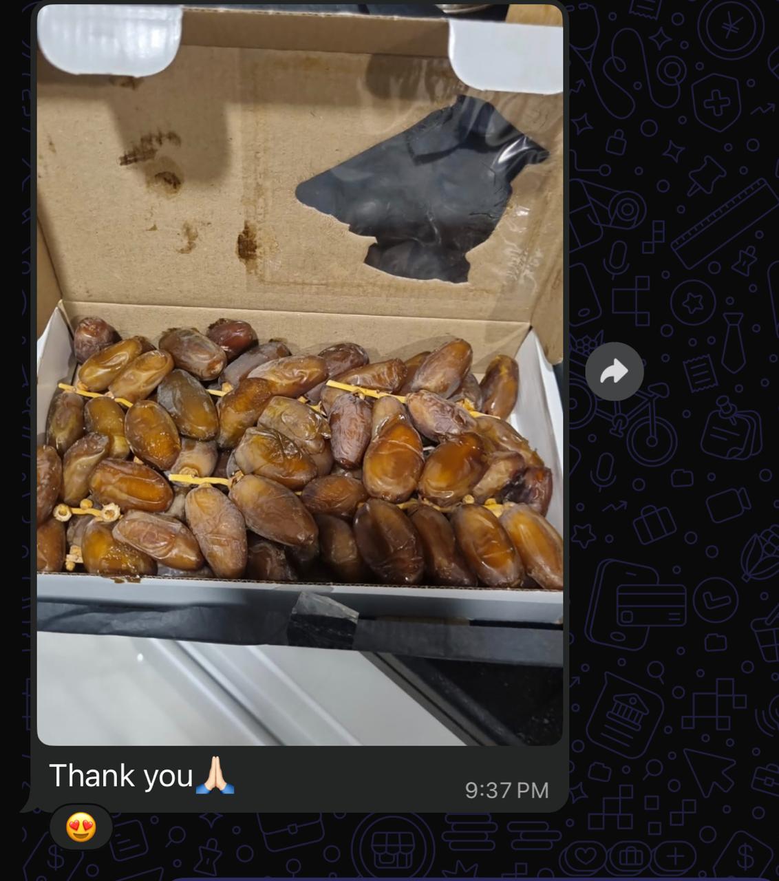 Open box of dates – Thank you